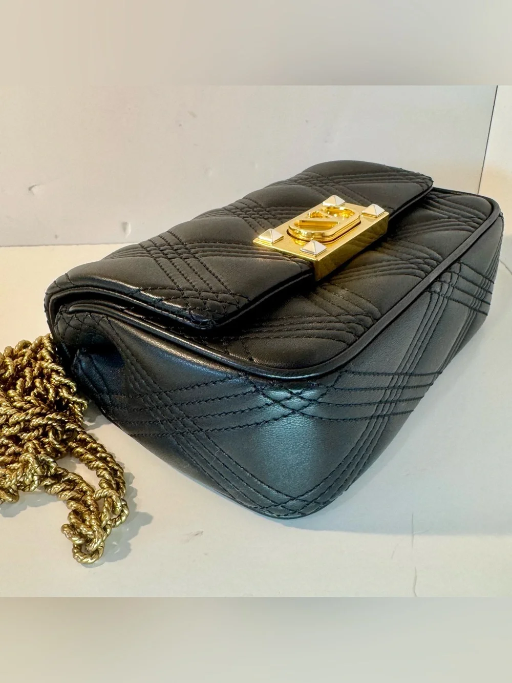 Valentino Garavani Black Quilted Leather Shoulder Bag with Gold Hardware